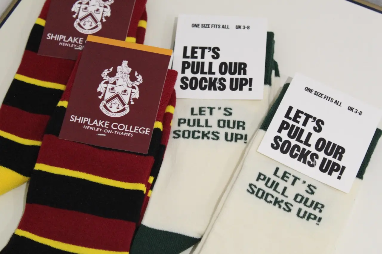Socks made for Shiplake College, Henley
